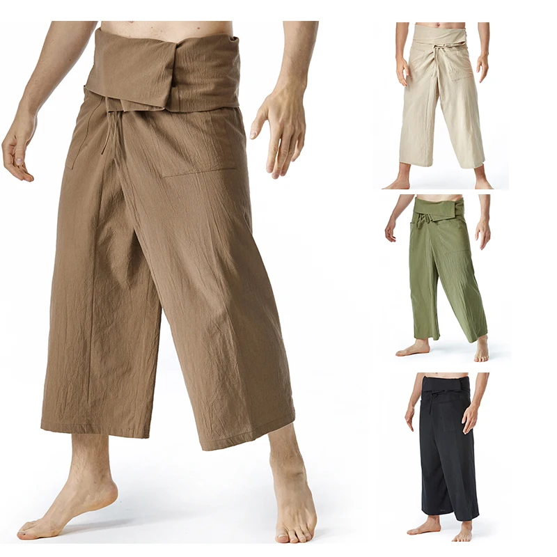 

New Summer Daily Thai Fisherman Linen Pants Men's Women's Loose Yoga Pirate Harem Pants Baggy Hosen Homewear Quick-Dry Trousers