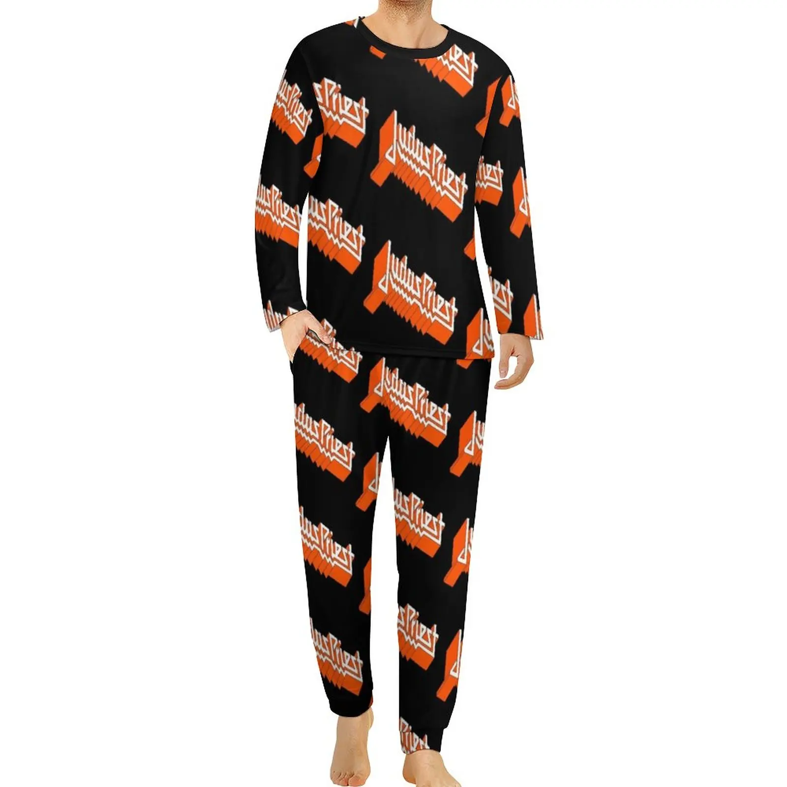 

2 шт., мужские мягкие пижамные комплекты с длинным рукавом и музыкальной группой