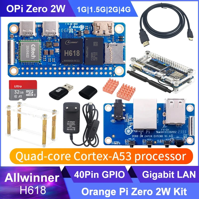 Laranja pi Zero 2w 2gb 4gb 1gb 1.5gb Allwinner H618 Quad-core Cortex-a53 Mini pc Suporte Wi-fi5 Mais Bt5.0 Placa Única pi Zero 2w