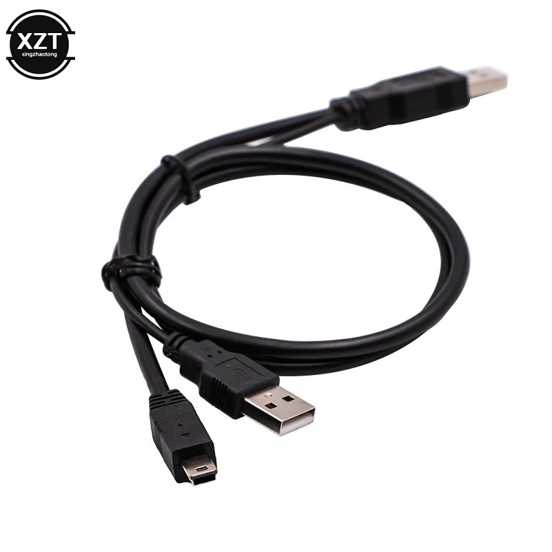 새로운 2 in 1 USB 2.0 더블 A 유형 2A 남성-미니 5 핀 남성 Y 케이블 2.5 모바일 하드 디스크 드라이브 HDD 날짜 케이블 휴대용 와이어