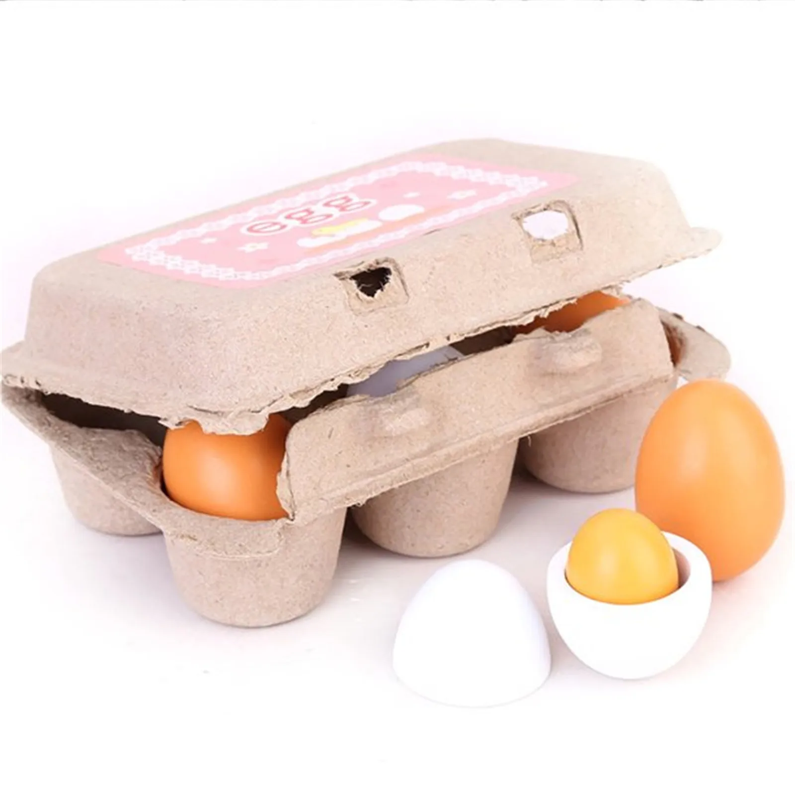 6PCS Realistic Eggs Toys Pretend Kitchen Wooden Food Storage Box kitchen food toys