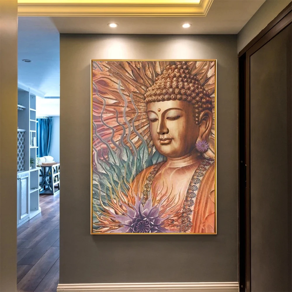 HUACAN Portrait Buda Full Embroidery Kits Religion Cross Stitch Cotton Thread The Buddha Needlework Wall Artwork Home Decor