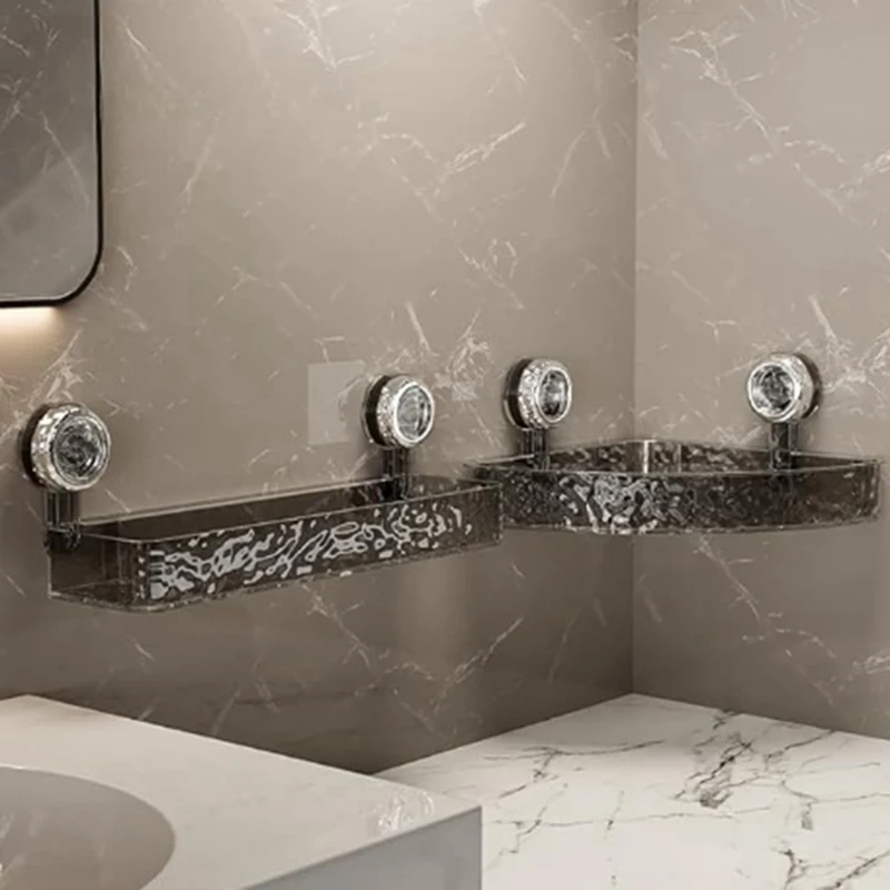 No-Drill, Light Luxury Style Glacier Pattern Suction Cup Shelf,Bathroom Shower Organizer Easy Install Transparent Fan Style