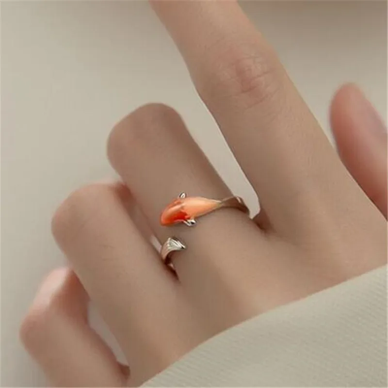 

925 Sterling SilverAnimal Ring Dripping Oil Fish Shape Fine Sterling-Silver-Jewelry For Women Girl Anti-Allergy