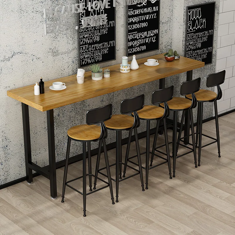 

Long Cocktail Alcohol Bar Tables Counter Club Reception Desk Wood Wine Bar Tables High Industrial Mesa Alta Bar Furniture MR50BT