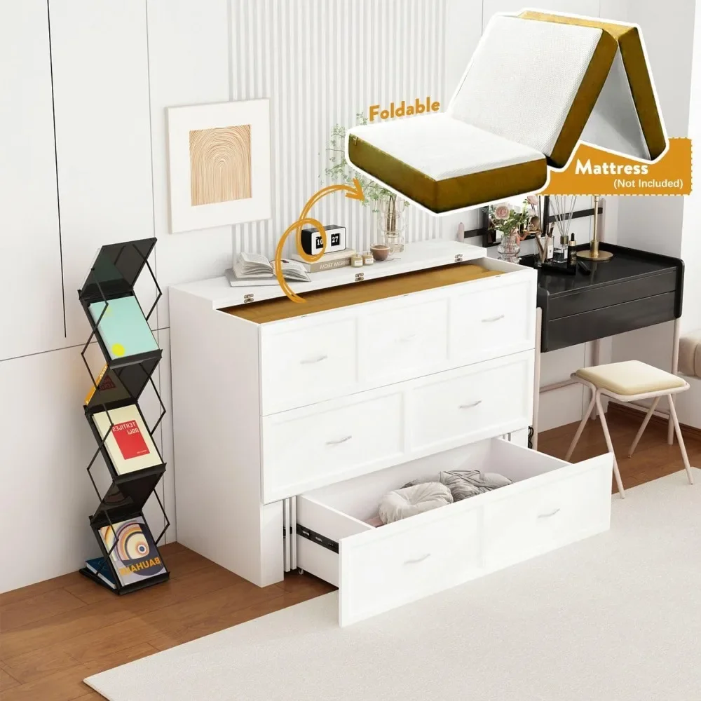 Description Picture 4 of itemMurphy Bed with Charging Station & Drawer, Mobile Cabinet Bed, Space-Saving Folding Murphy Bed(76.4”W x 55.1”D x 40.9”H)