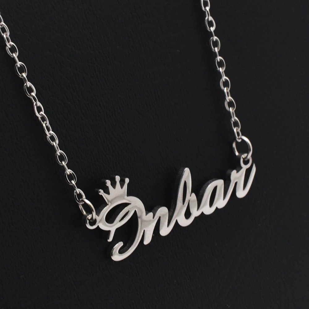 Stainless Steel Cutting Custom Name Necklace Crown Font Personalized Fashion Electroplating Nameplate Jewelry Girlfriend Mother