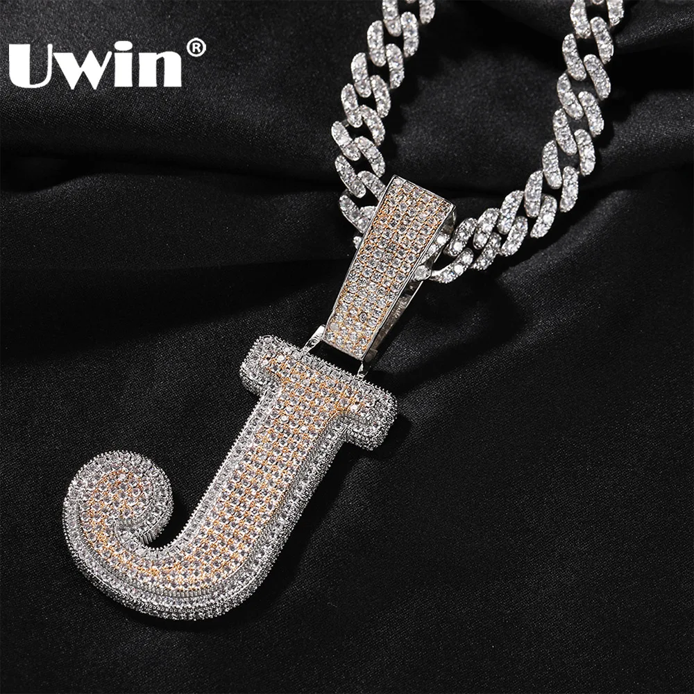 

UWIN Customized Single Initial Necklace for Women Iced Out Pendant Prong Setting Two Layers Hip Hop Charms Fashion Jewelry