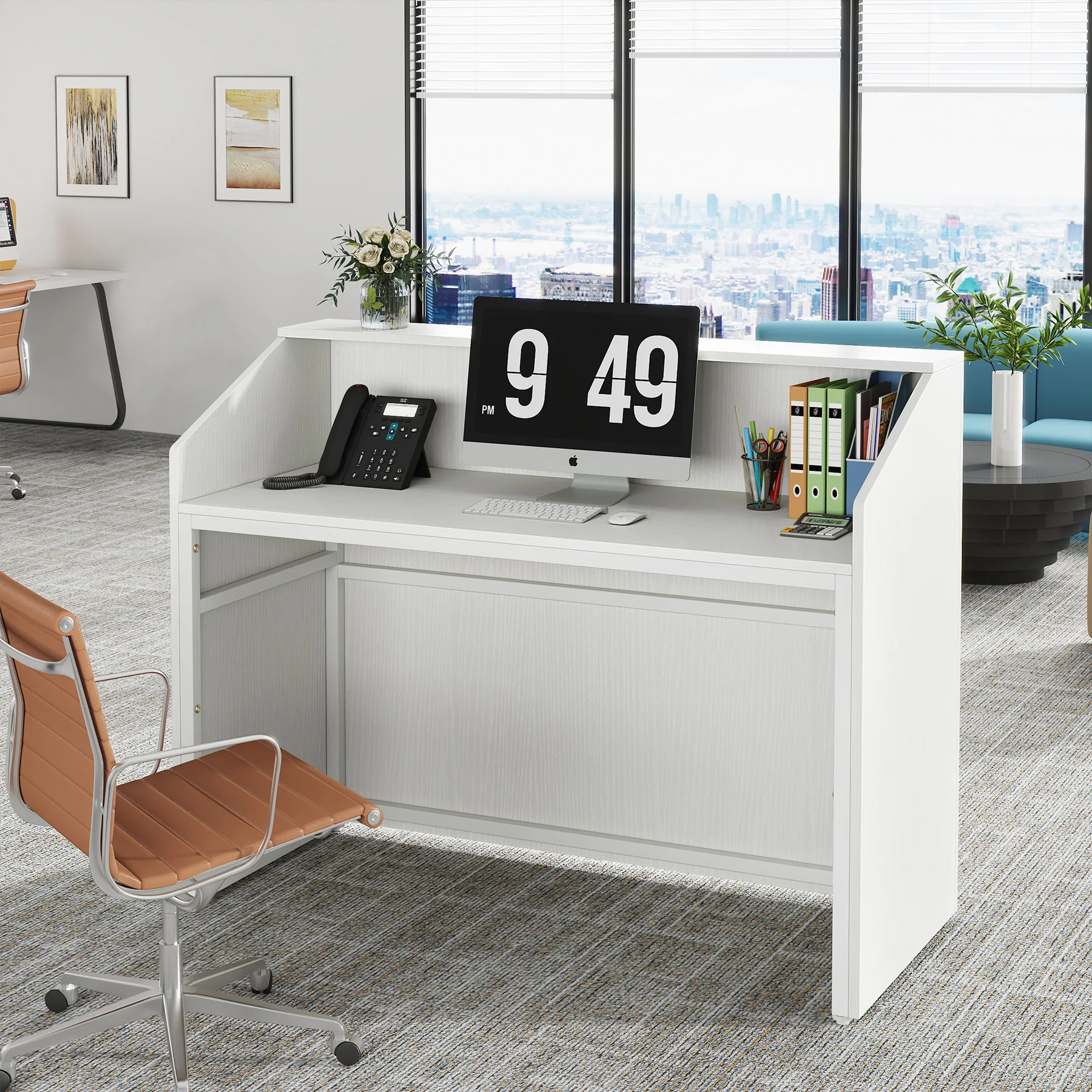 Tribesigns Reception Desk with Counter, Modern Front Desk Reception Room Table with Cable Grommet, 47 inch Counter for Checkout