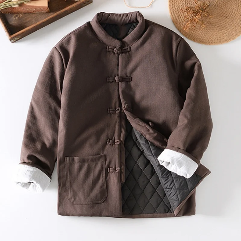 Fall Winter Chinese Style Men's Warm Cotton Padded Jacket Long Sleeve Ethnic Kung Fu Jackets Oriental Quilted Clothing 4
