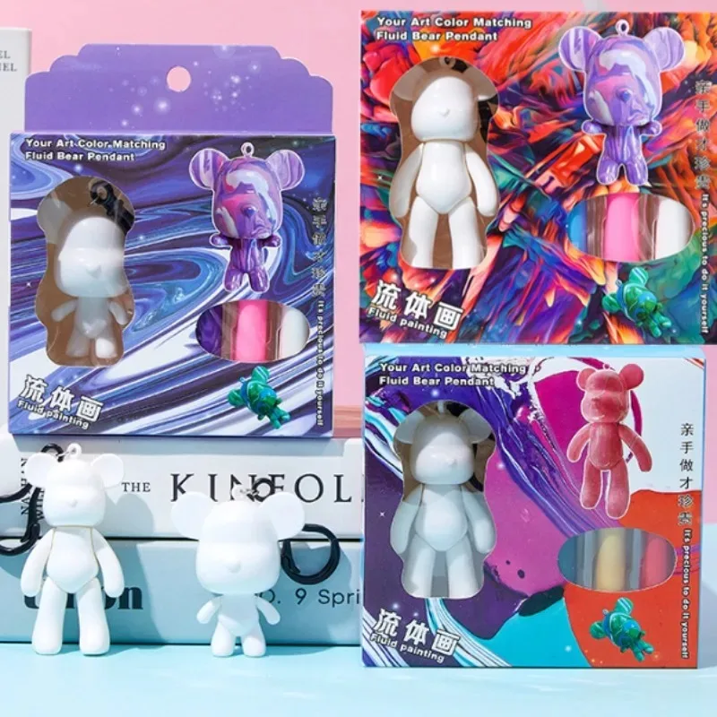 대형/소형 머리 곰 키 체인 아트 유체 페인트 상자 세트 DIY 어린이 수제 크리 에이 티브 장식 선물 유체 그림 안료