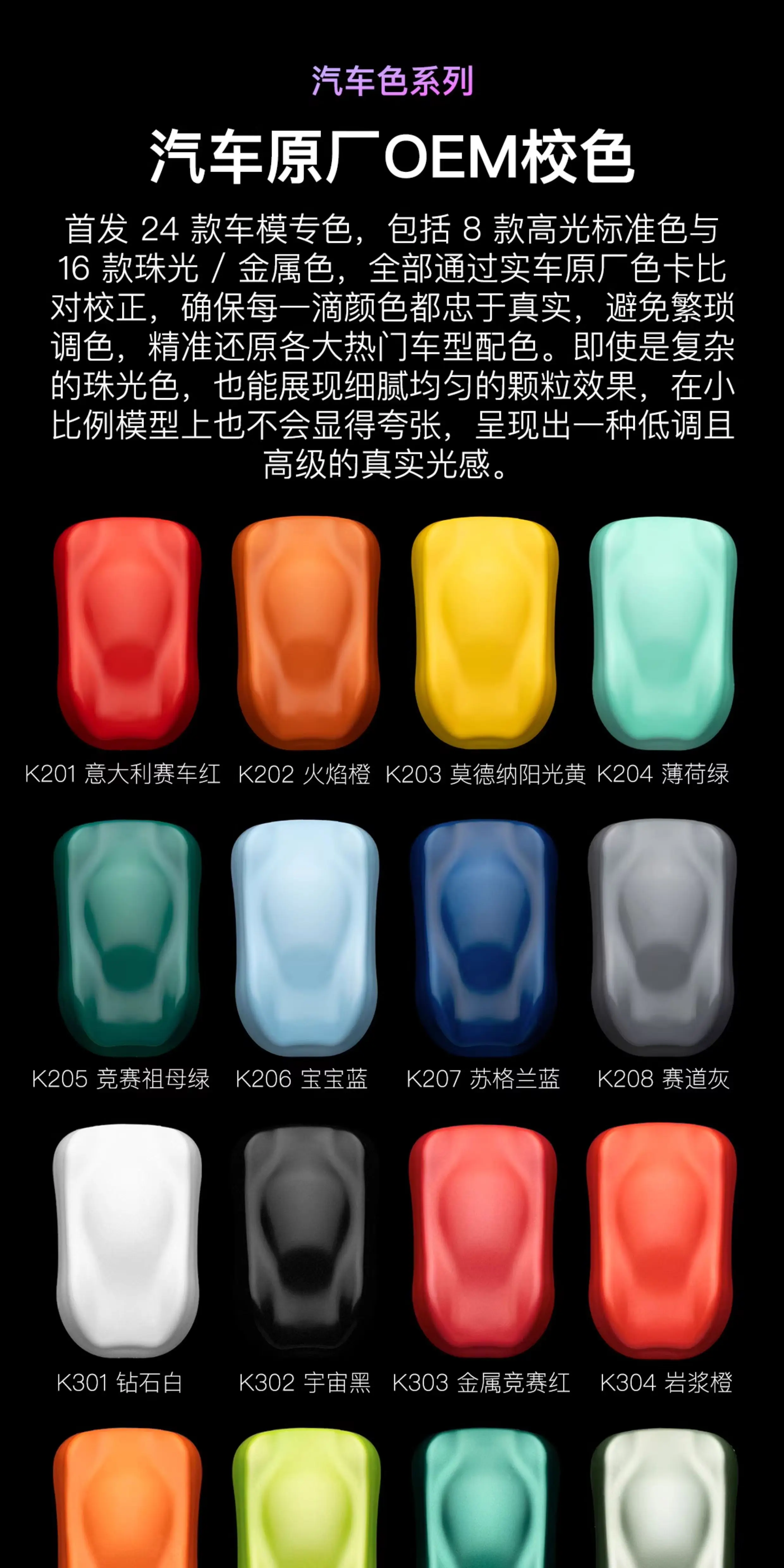 자동차 모델 페인트 w수성 스프레이 미리 혼합된 고광택 칼레이도 K201-K316 20ml DIY HOBBY