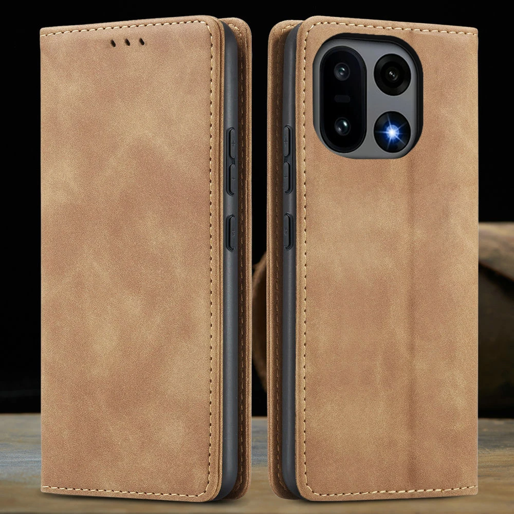 Premium Magnetic Leather Wallet Case for Smartphones - Luxury Flip Cover in Smooth Leather Finish