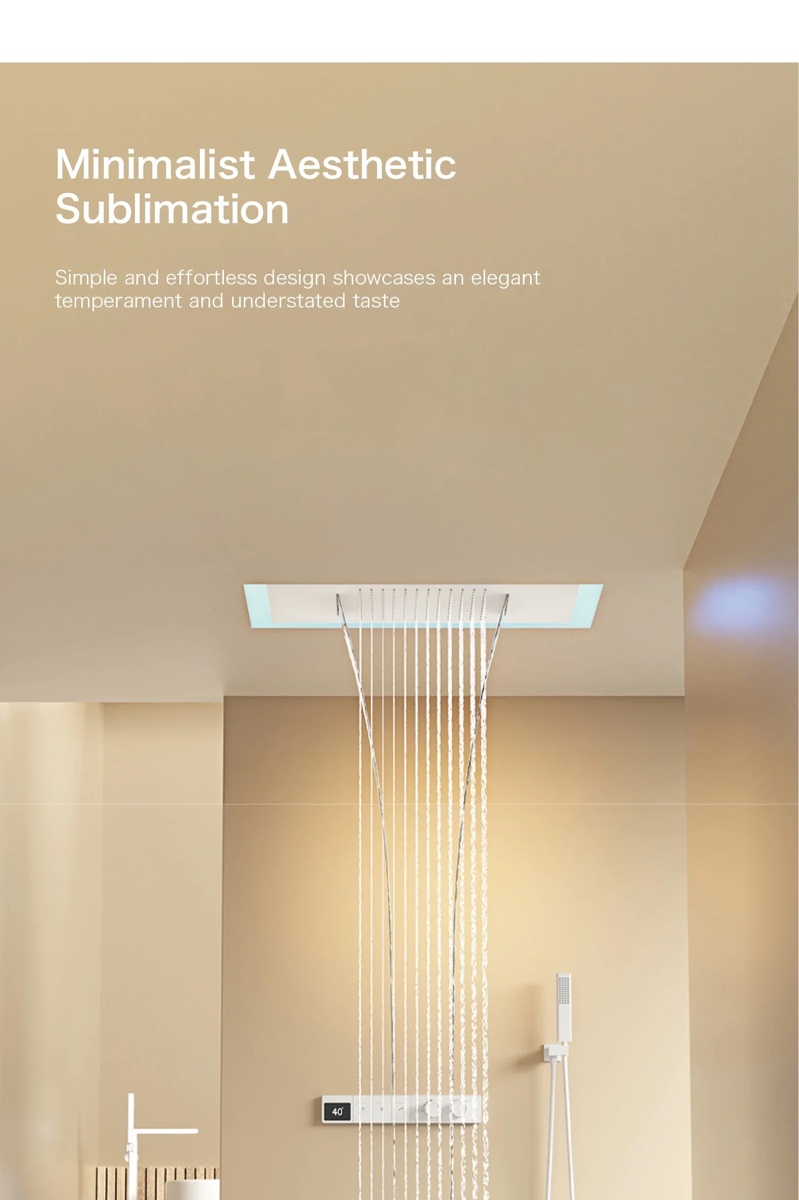 Description Picture 5 of itemIntelligent digital display luxury white brass shower system with hidden design Dual control of hot & cold Wall mounted faucet