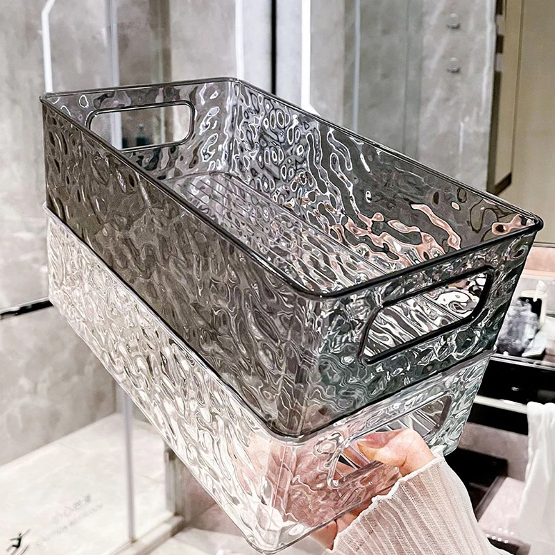 1PCS High Beauty Cosmetics Sorting And Storage Basket With Light Luxury Glacier Pattern Stackable Storage Boxes 3