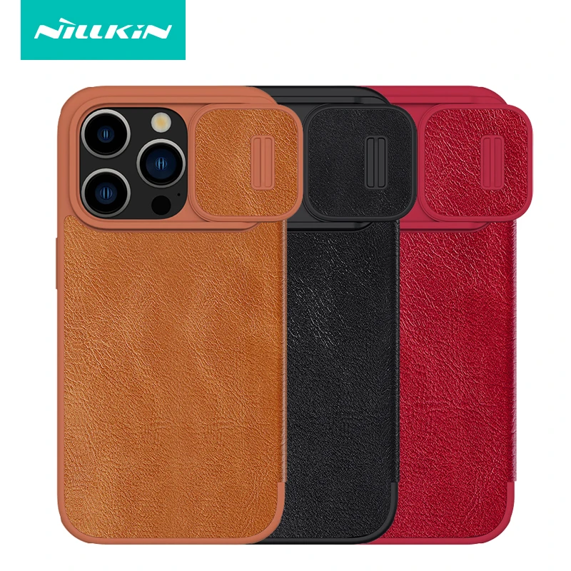 

For iPhone 15 Pro Max Case Nillkin Qin Pro Luxury Vintage PU Leather Flip Cover with Card Slot For iPhone 15 Plus