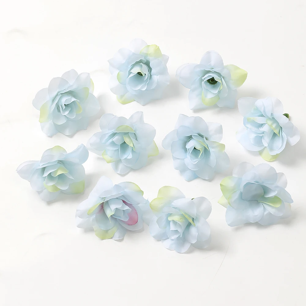 10 Stück Mix blaue künstliche Blumenköpfe DIY Party Hochzeitstorte Geschenkbox Kränze Home Room Decor Garten Handwerk Rose Lilie Blumen – Detail 4