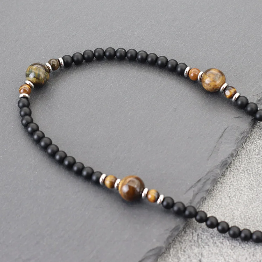 Natural Stone Men Necklace 19 Inch Short Choker