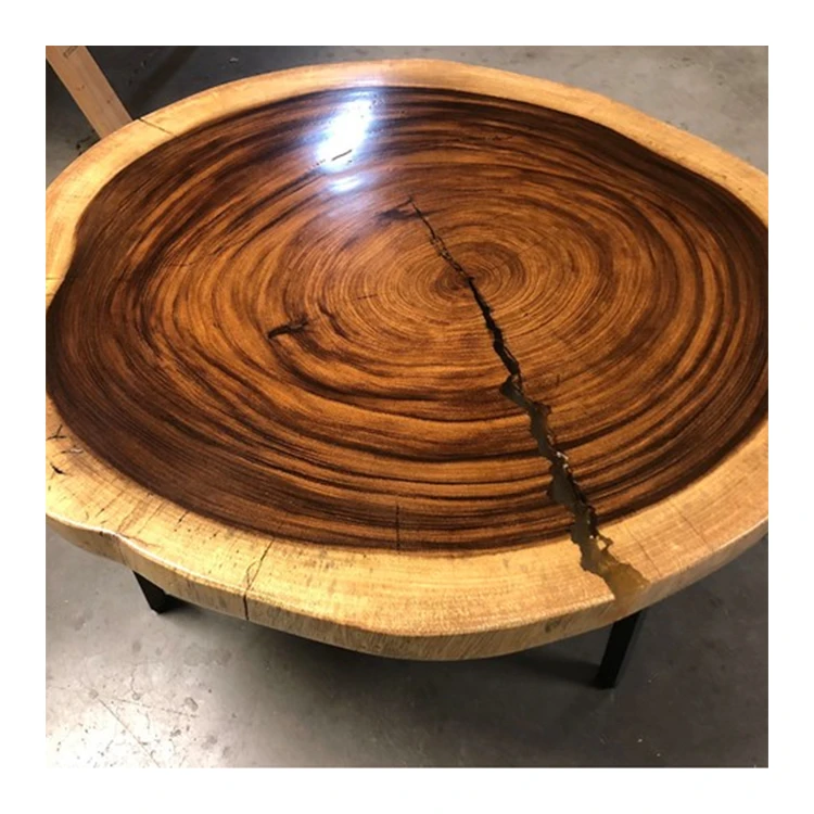 Round Walnut Slab Coffee Table With Resin Solid Wood Coffee Table Size