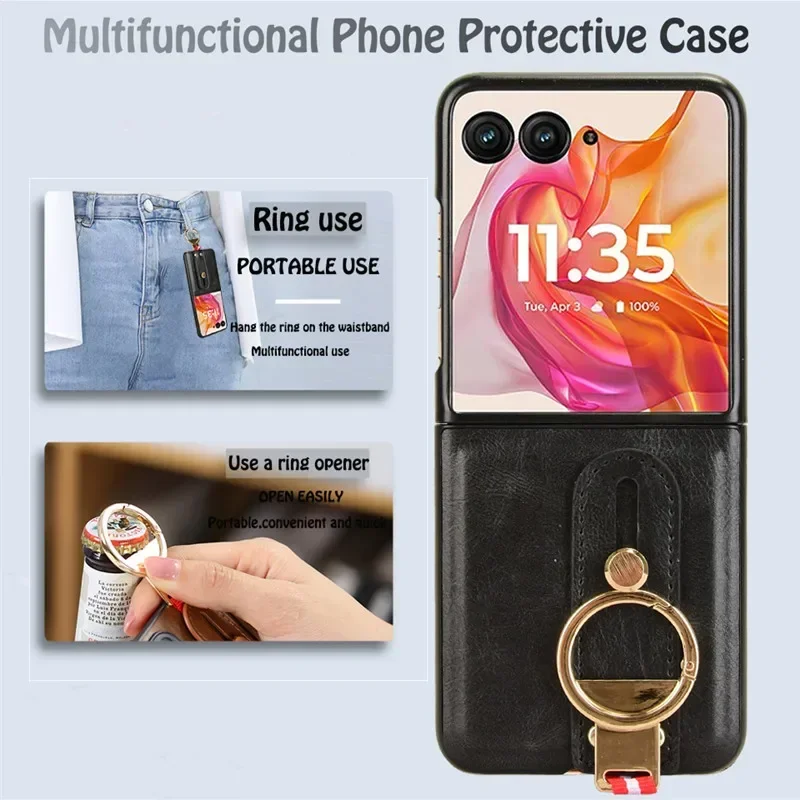 Luxury Leather Stand Case with Wristband and Ring Opener