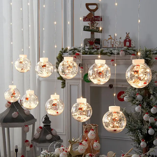 thumbnail image 1 of Guirnalda de luces LED con forma de bola de deseos de Navidad, 220 V, modos de iluminación, cortina de luces de hadas con decoración para fiestas en el hogar y patio interior, 1 of 5