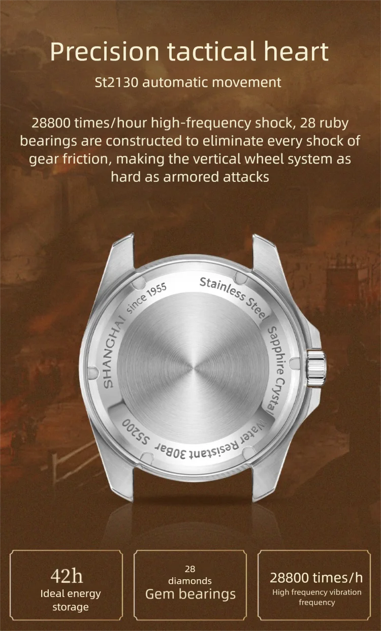 Shanghai Herrenuhren, allgemeine Serie, automatische mechanische Herrenuhren, Sport-Taucheruhren, 300 Meter wasserdichte Uhr 2025 – Detail 10