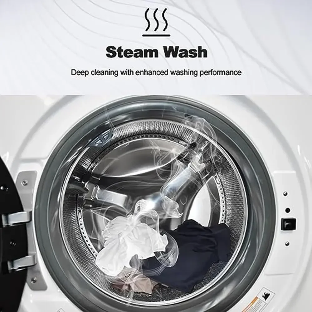 27in Front Load Washer 4.5 Cu. Ft. Capacity Steam Quiet Motor LED Control 12 Wash Cycles Tub Clean Energy Saving Closet Depth