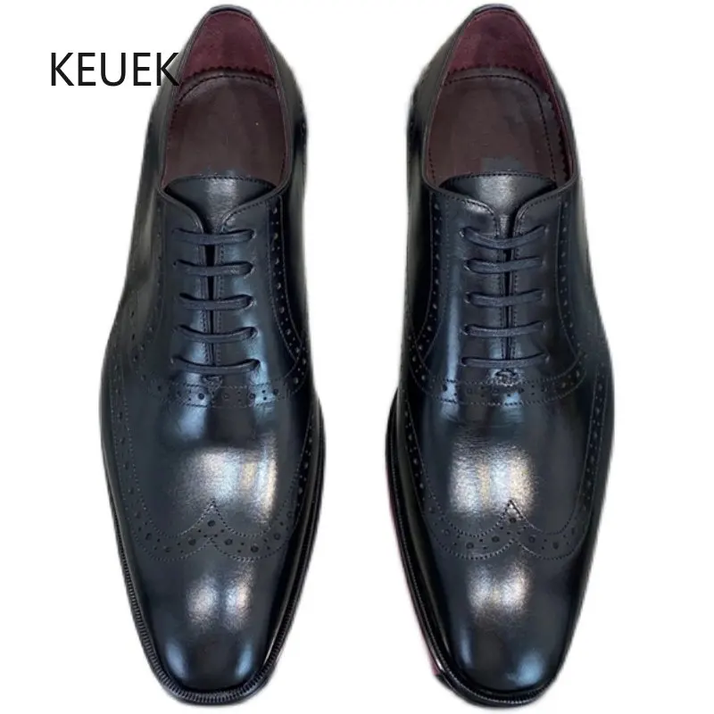 

New European High-End Casual Business Dress Brogue Shoes Men Genuine Leather Work Casual Moccasins Male Wedding Shoes 5A