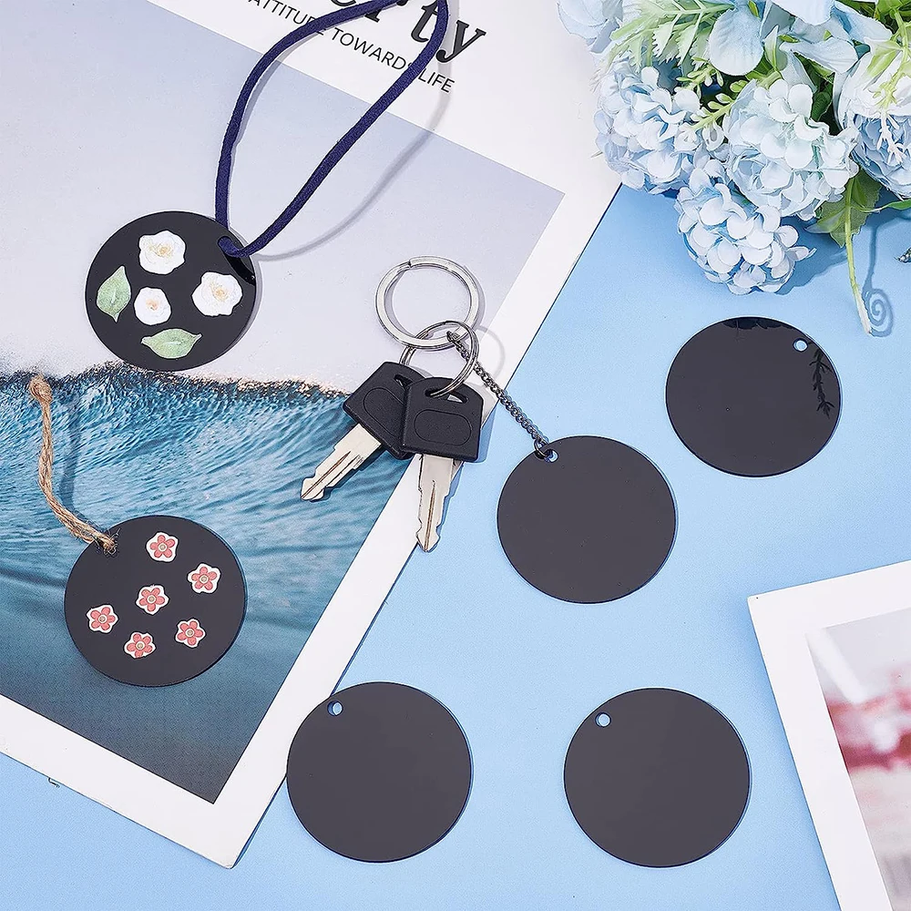 shynek - Portachiavi in acrilico, 100 pezzi, accessori per artigianato, set con spazi vuoti in acrilico, portachiavi, nappe e anelli aperti per progetti in vinile, portachiavi fai da te