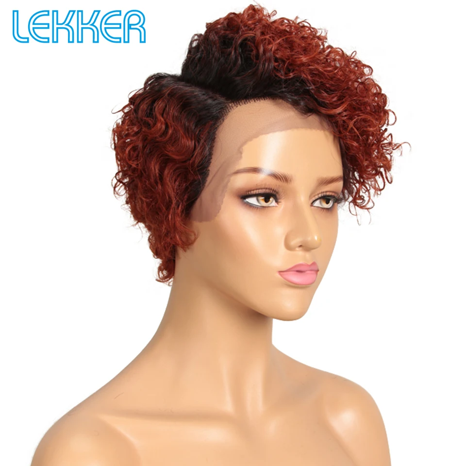 Lekker Ginger Red Short Pixie Kinky Curly Bob 13x6x1 Lace Front Human Hair Wig For Women Brazilian Remy Hair Glueless Curly Wigs