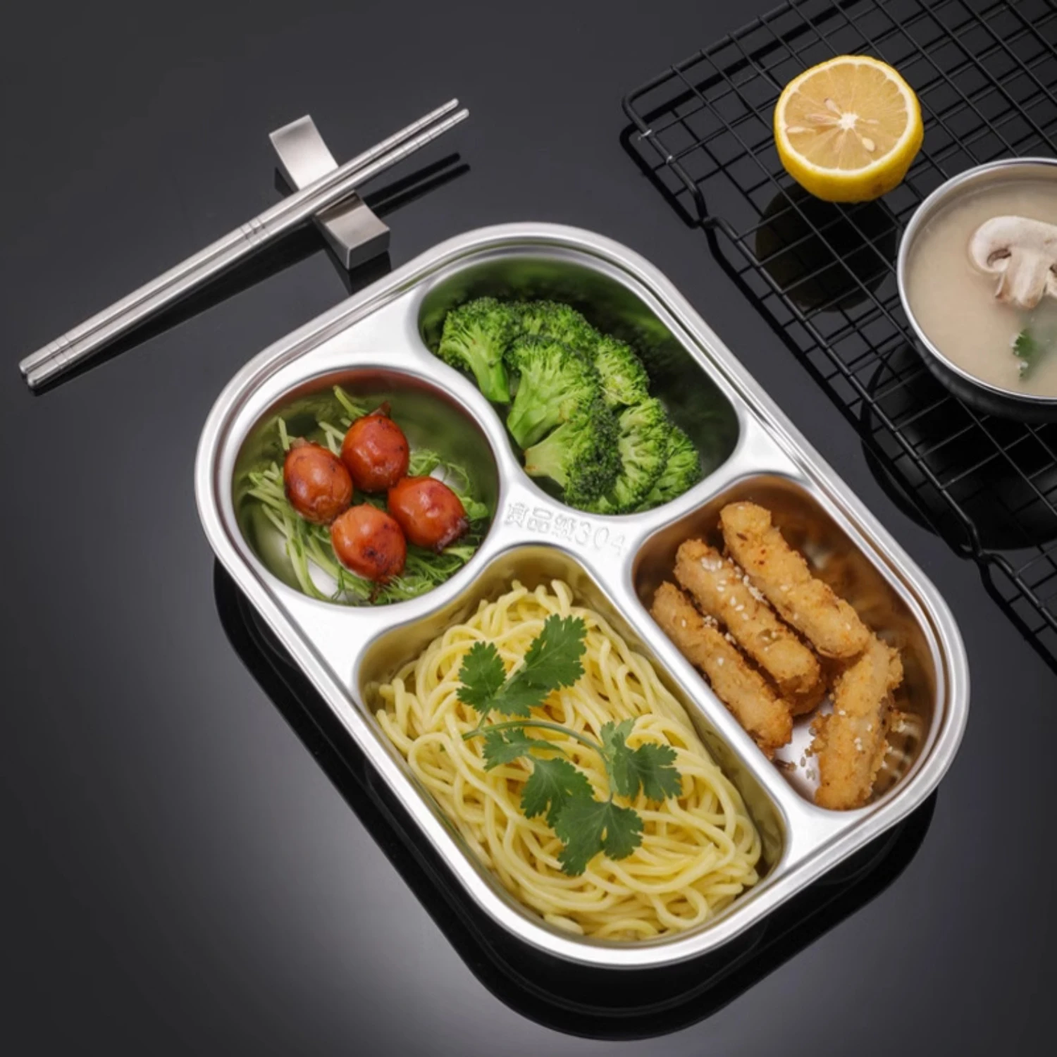 Stainless Steel Divided Plate-4/5 Sections For Healthy Meals, Dishwasher Safe, Ideal For Students & Adults