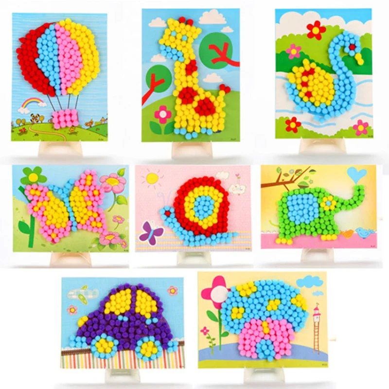 

8pcs Kids DIY Hairball Pompom Stickers Drawing Toys Material Package Handmade School Art Painting Craft Children Educational