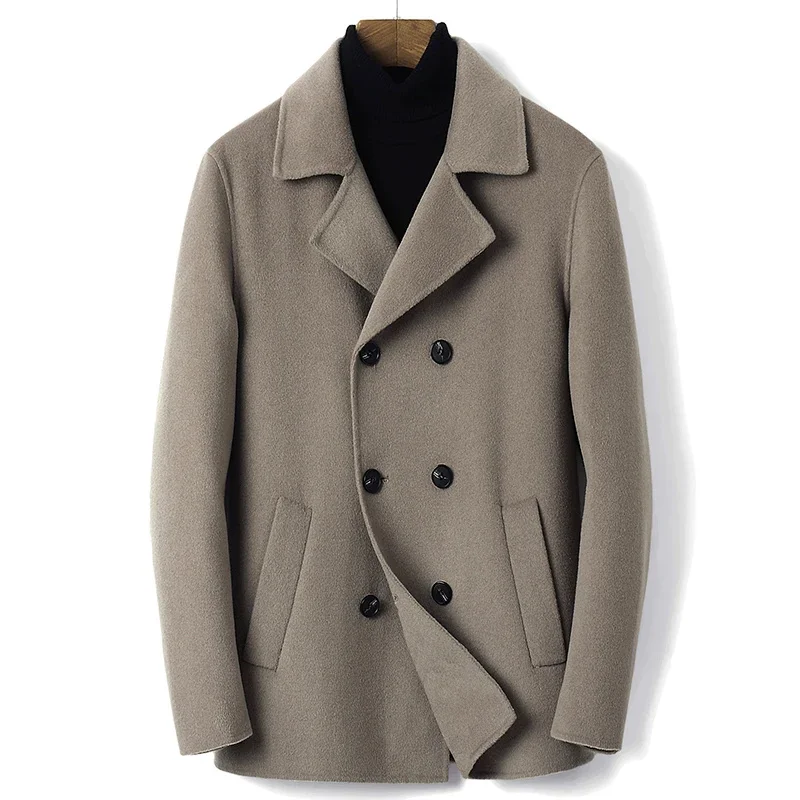 

Autumn Winter Fashion 10% Cashmere Coat Men's Double Sided Slim Fit Business Short Breasted 90% Wool Jacket Men Clothing