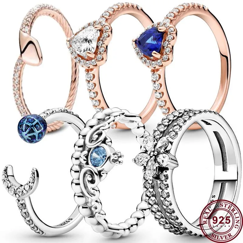 

Hot 925 Sterling Silver Exquisite Crown Earth Heart-shaped Women's Ring Wedding Gift High Quality Fashion Charm Jewelry