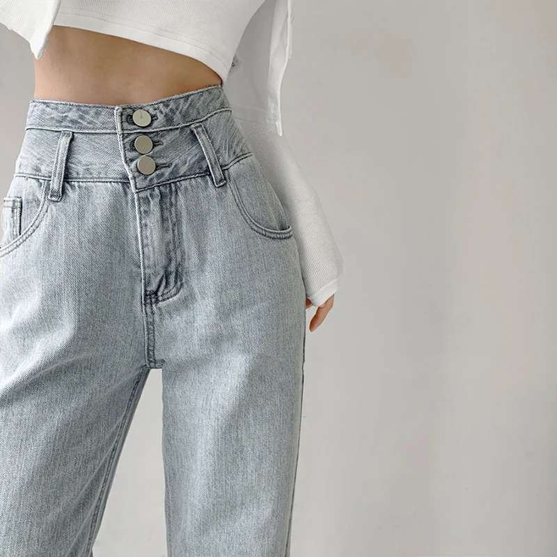 buckle jeans 2022 Fashion High Waist Straight Women Jeans Vintage Hip-hop Plus Size Denim Pants Lightblue Wide Leg Jeans Chic tommy jeans Jeans