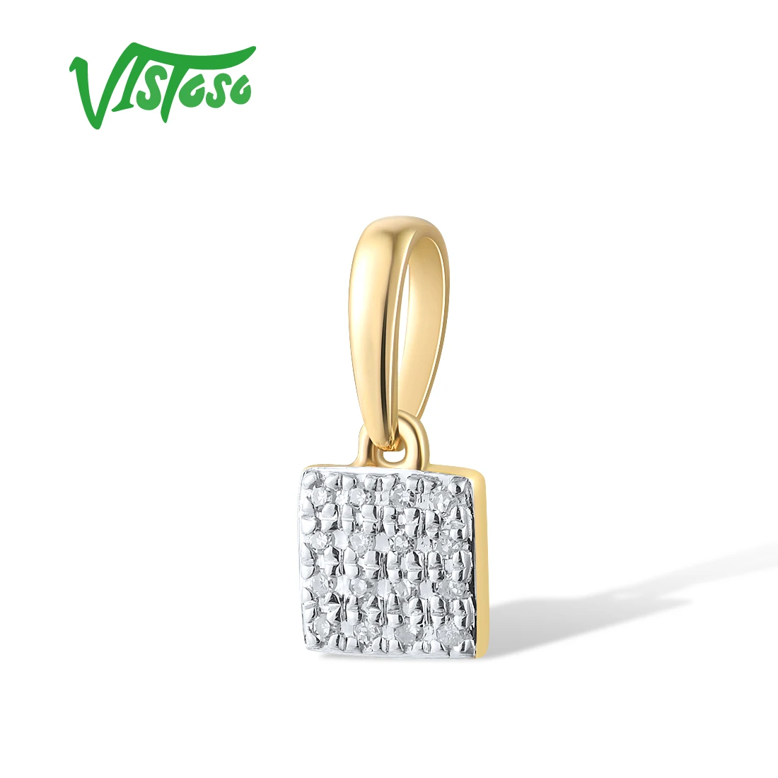 VISTOSO Gold Pendants Women Authentic 14K 585 Rose White Gold Sparkling Diamond Simple Square Pendant Wedding Fine Jewelry pendant necklace gold necklace gold scarab pendant