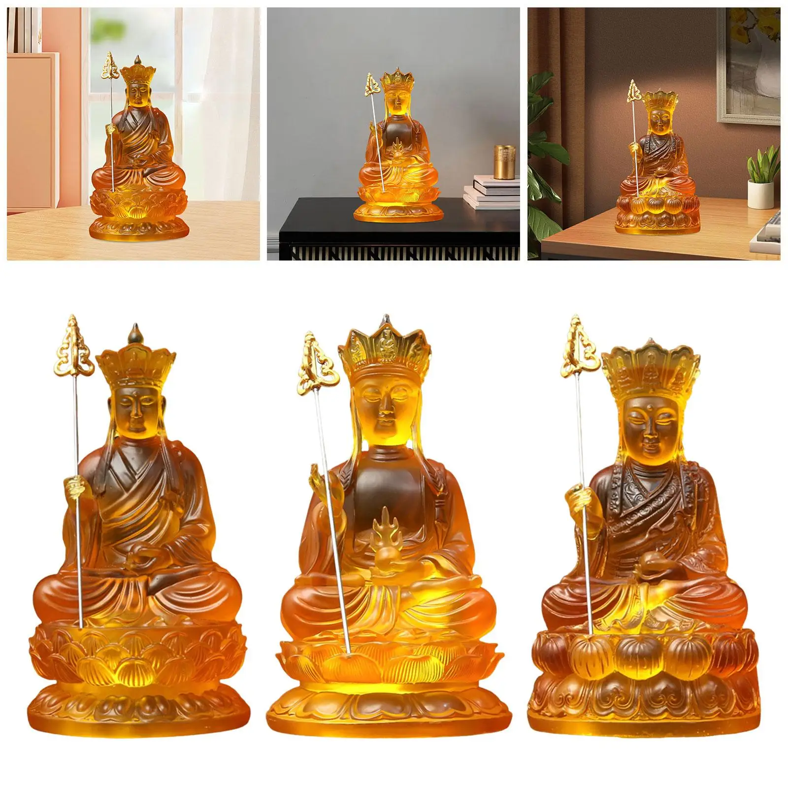Buddhist Figure on Lotus Base Crafts Fengshui Buddhist Statue Table Decoration for Yoga Room Desk Home Living Room Decorative