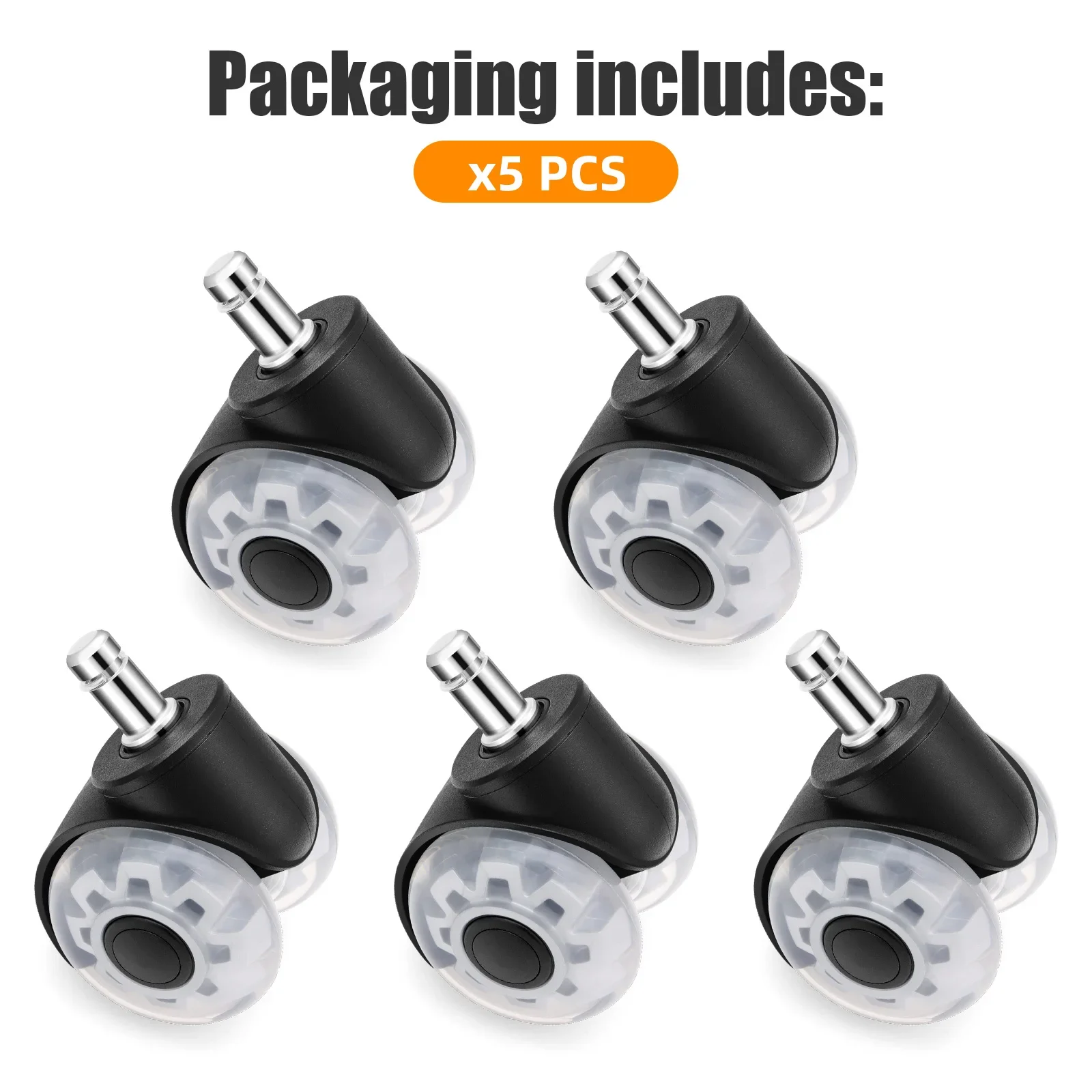 Universal Soft-Roll Office Chair Caster Wheels - Set of 5
