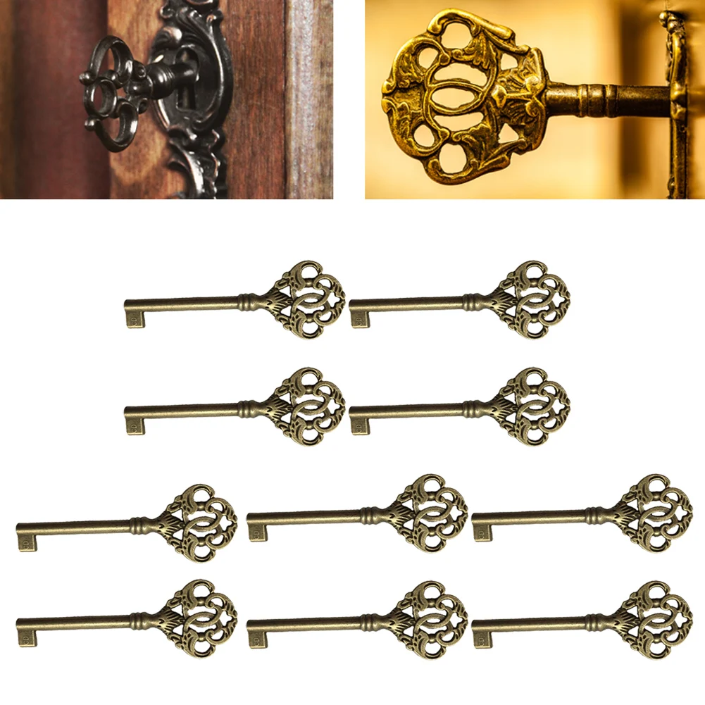 10pcs Vintage Style Open Skeleton Key Hole Head Furniture Cabinet Antique Furniture Hardware Alloy Keys