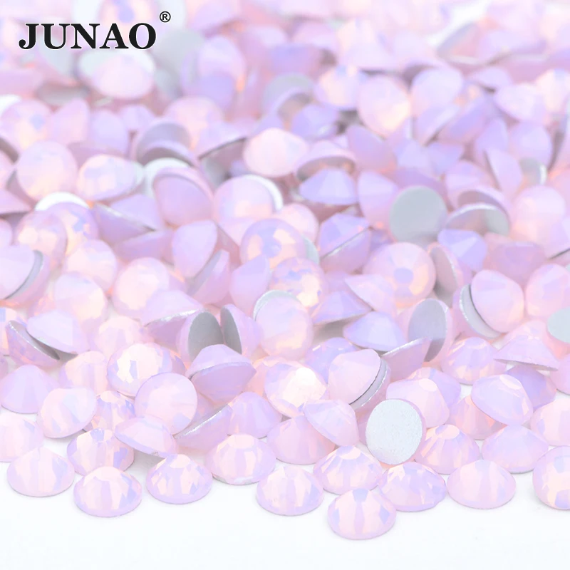 JUNAO Bulk Package SS6 8 10 12 16 20 30 White Opal Glass Rhinestones Wholesale Flatback Strass Non Hotfix Crystals For Tumblers