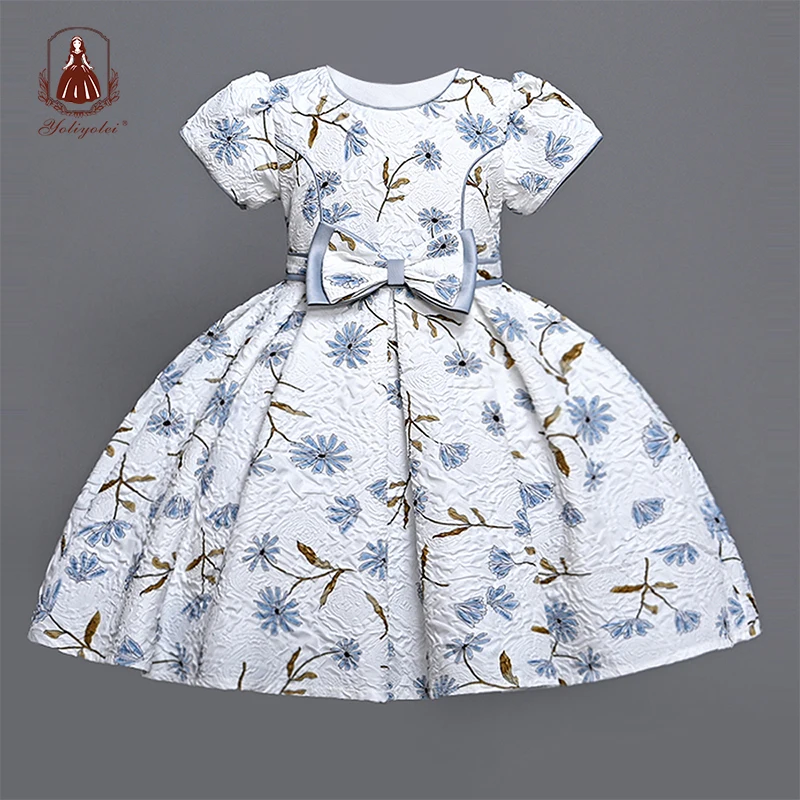 

Yoliyolei One Flower Print Birthday Dress For Girls New High Quality Princess Elegant Party Dress Baby Girl's Clothes 2-7 Years