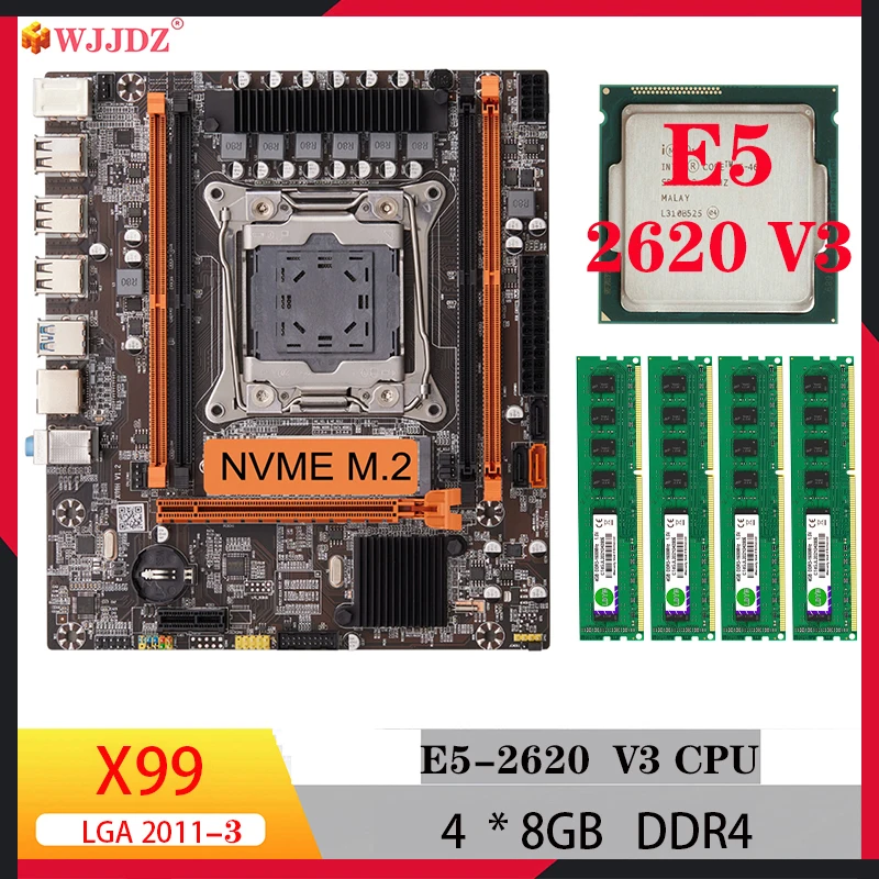 

x99 H4 motherboard kit gamer Intel xeon e5 2620 V3 32GB ddr4 motherboards cpu combo lga 2011-3 RECC memory for pc gaming