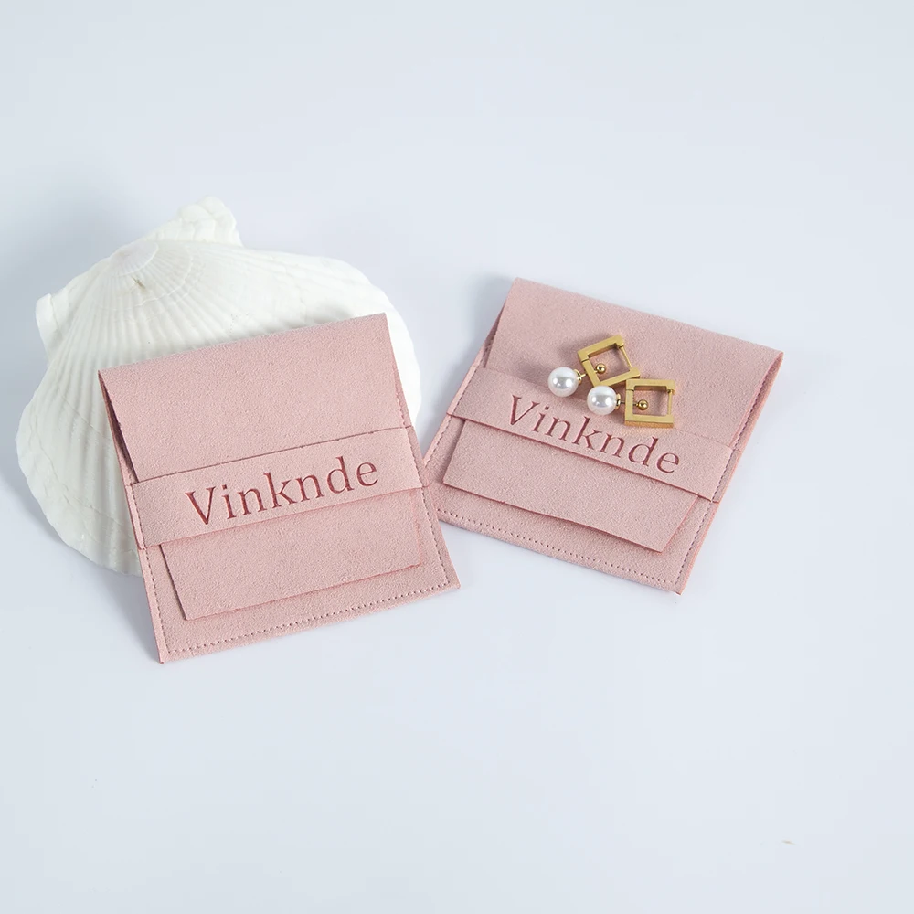 100 Customize Logo Pink Microfiber Envelope Jewelry Gift Bags Small Business Wedding Favors For Guests Bulk Candy Goodie Bags