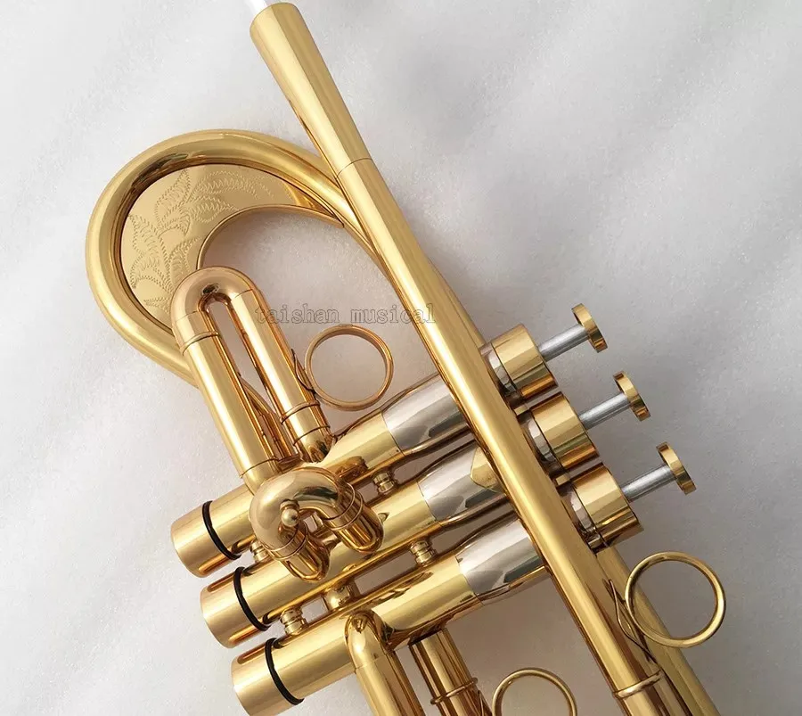 Professional Gold Trumpet Flumpet Horn B-Flat Monel Valves With Case