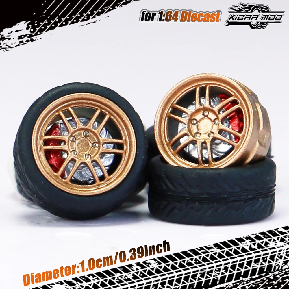 Kicarmod 1/64 Model Car ABS Wheels with Rubber Tire Brake Disc Refitting Parts Diameter 10mm For Model Car Tomica MINI GT