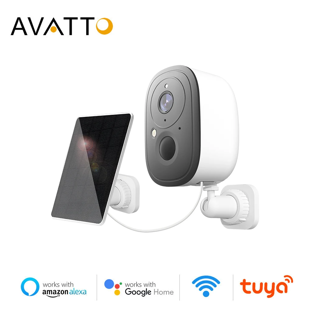 

AVATTO Tuya Smart WiFi Outdoor Wireless Solar Rechargeable Battery 1080P Security Siren Camera work with Alexa Google Home