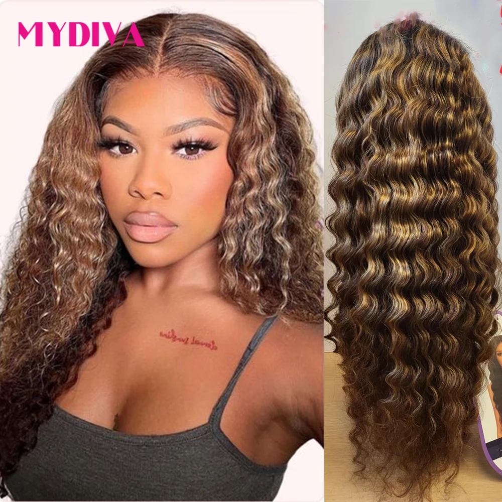 

Highlight HD Transparent Lace Front Wigs Human Hair Loose Deep Wave Wigs 180% Deep Curly 13X6 Lace Frontal Wigs For Black Women