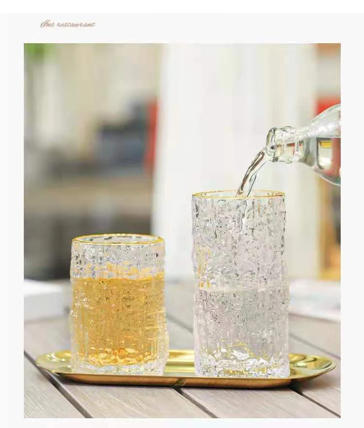 Ice Texture Gold Trimmed Crystal Drink Glass 300 &Amp; 400Ml