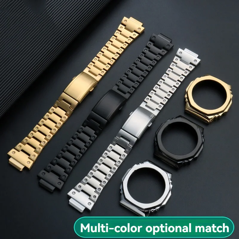 남성용 스테인리스강 금속 케이스 스트랩, 카시오 G-SHOCK GA-2100 GA2100 GA2110 용 시계 밴드, 개조 액세서리, GA-B2100