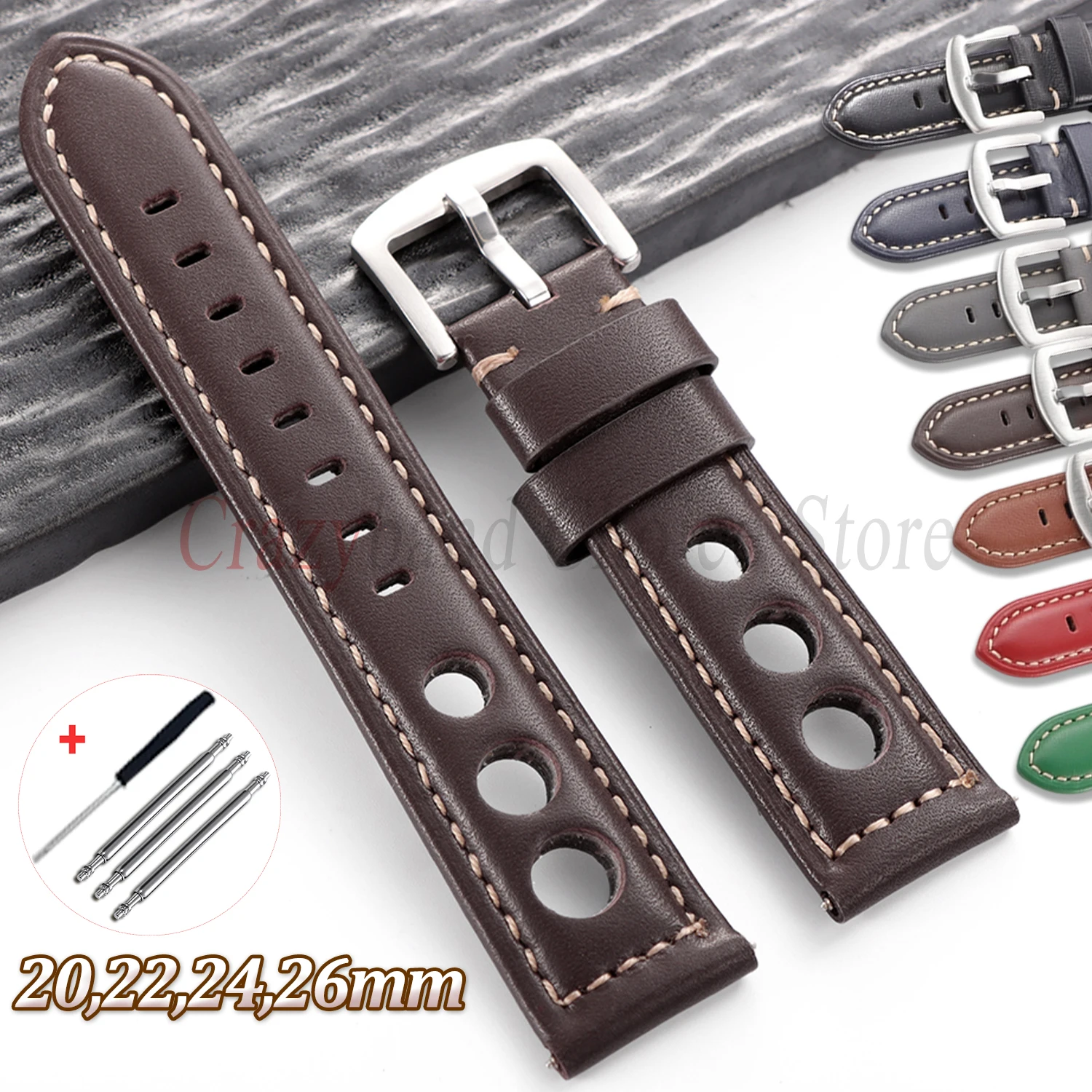 Vintage Brown Cowhide Leather Watch Strap with Pin Buckle - Unisex Wrist Band